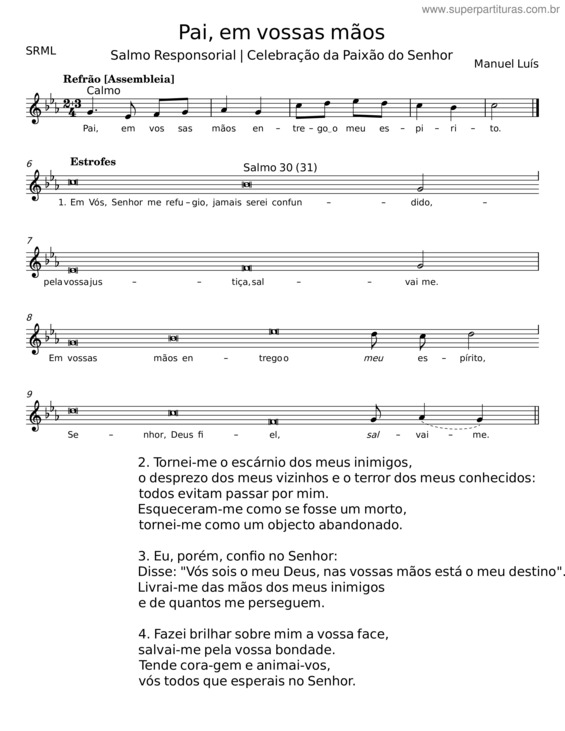 Partitura da música Pai, Em Vossas Mãos – Manuel Luís