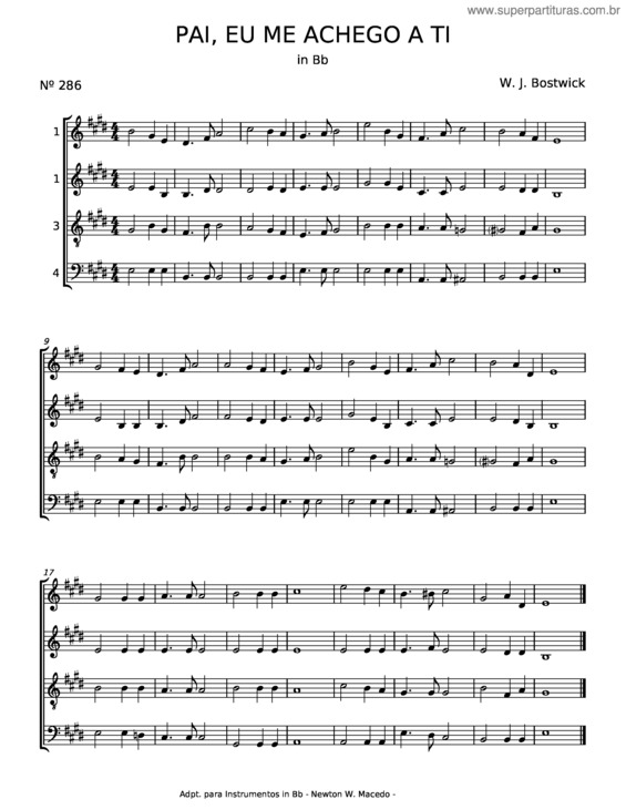Partitura da música Pai, Eu Me Achego A Ti – W. J. Bostwick