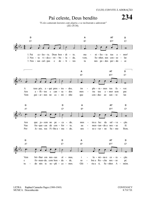 Partitura da música Pai Celeste Deus Bendito