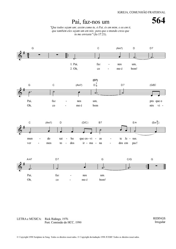 Partitura da música Pai Faz-nos Um