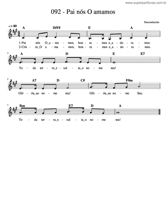 Partitura da música Pai Nós O Amamos