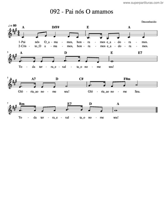 Partitura da música Pai Nós O Amamos