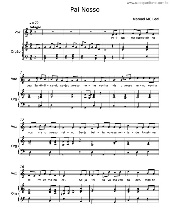 Partitura da música Pai Nosso – Manuel Mc Leal