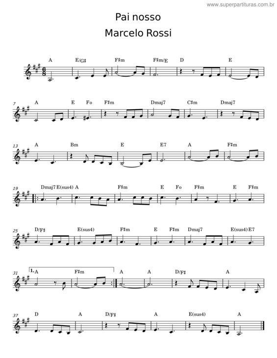 Partitura da música Pai Nosso – Padre Marcelo Rossi v.2