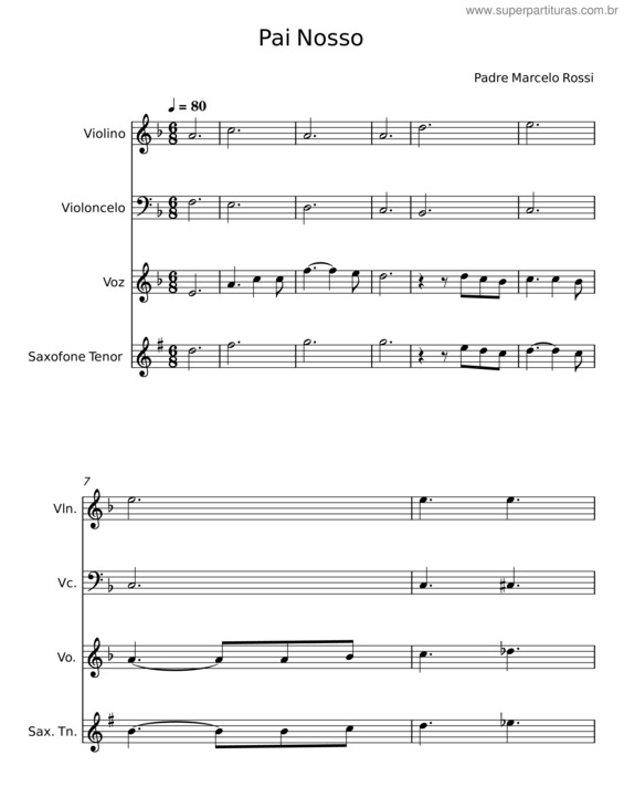Partitura da música Pai Nosso – Padre Marcelo Rossi