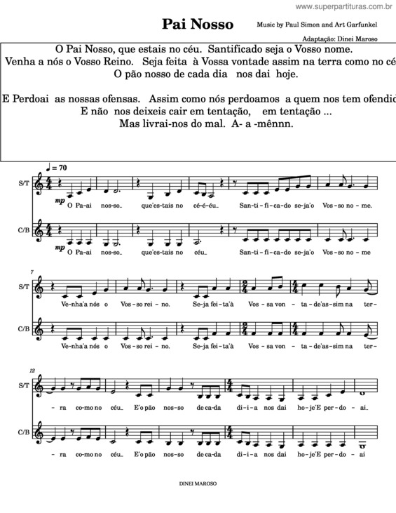 Partitura da música Pai Nosso– The Sounds Of Silence – Paul Simon v.2