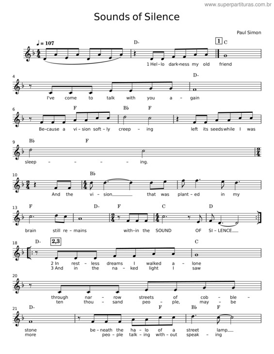 Partitura da música Pai Nosso– The Sounds Of Silence – Paul Simon v.4