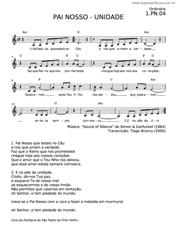 Partitura da música Pai Nosso– The Sounds Of Silence – Paul Simon v.5