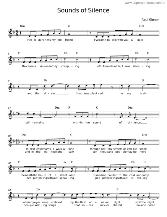 Partitura da música Pai Nosso– The Sounds Of Silence – Paul Simon v.6