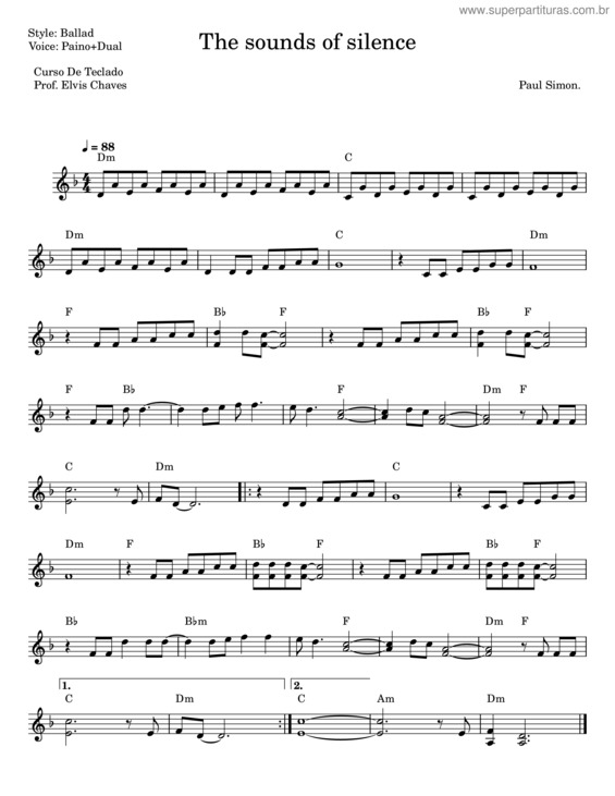 Partitura da música Pai Nosso– The Sounds Of Silence – Paul Simon v.9