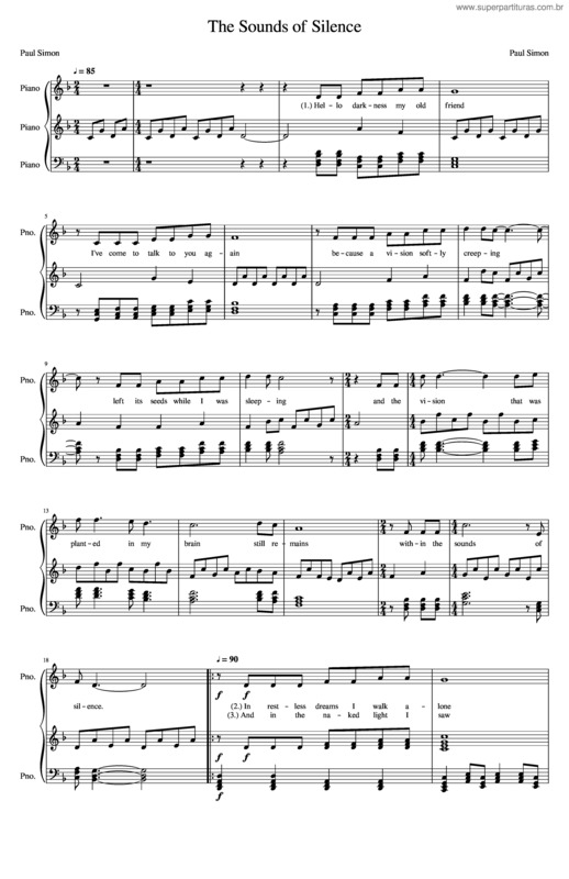 Partitura da música Pai Nosso– The Sounds Of Silence – Paul Simon