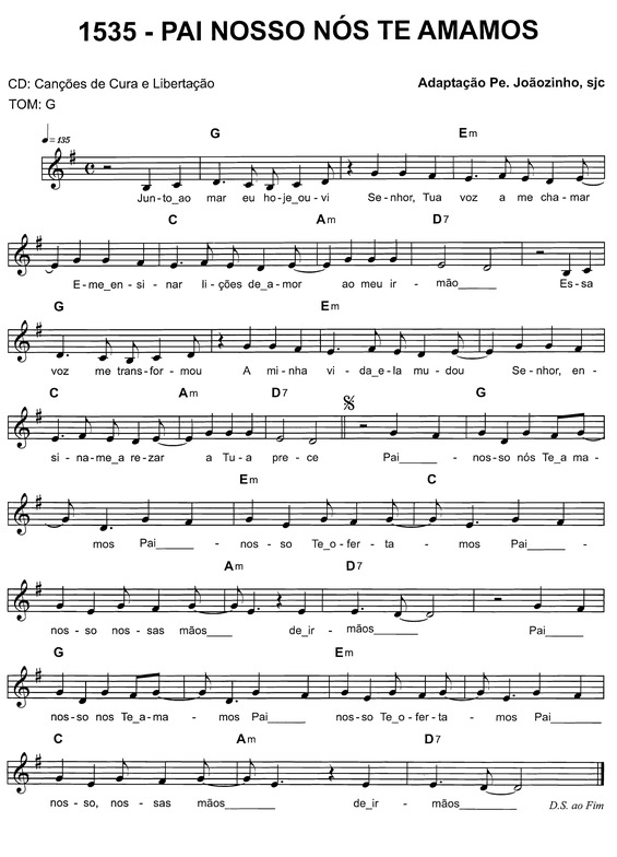 Partitura da música Pai Nosso Nós Te Amamos