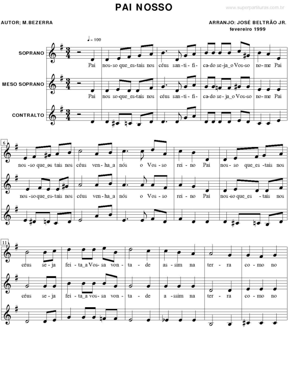 Partitura da música Pai Nosso
