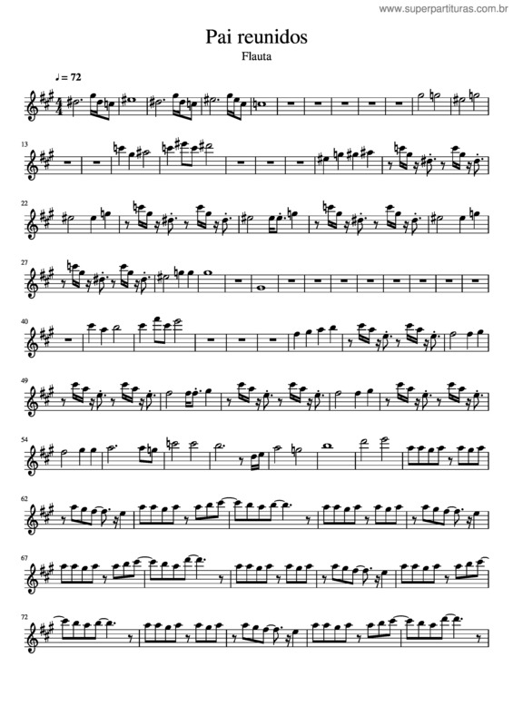 Partitura da música Pai Reunidos Flauta