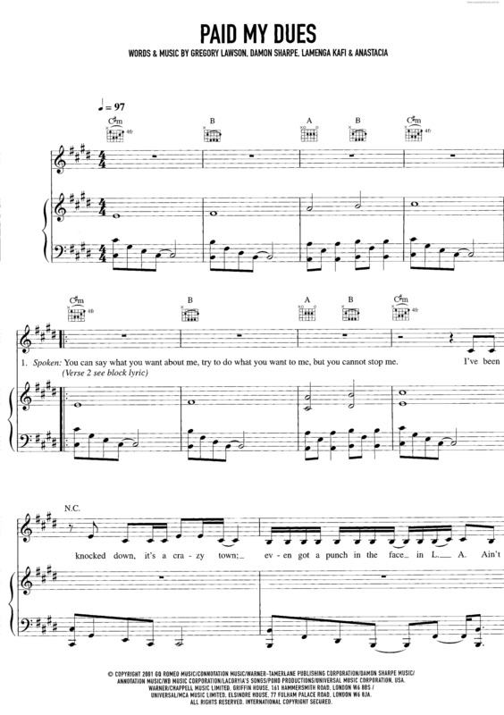 Partitura da música Paid My Dues