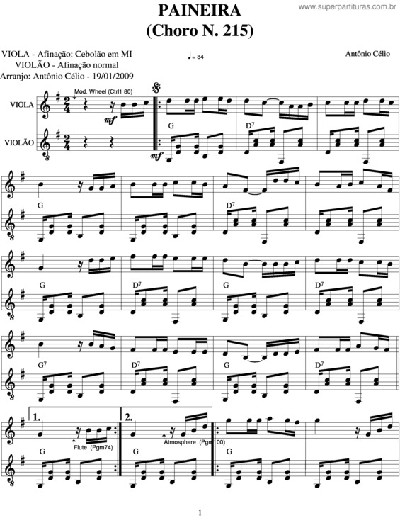 Partitura da música Paineira v.2