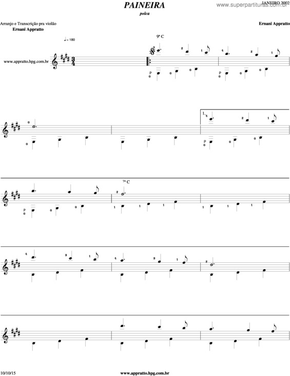 Partitura da música Paineira