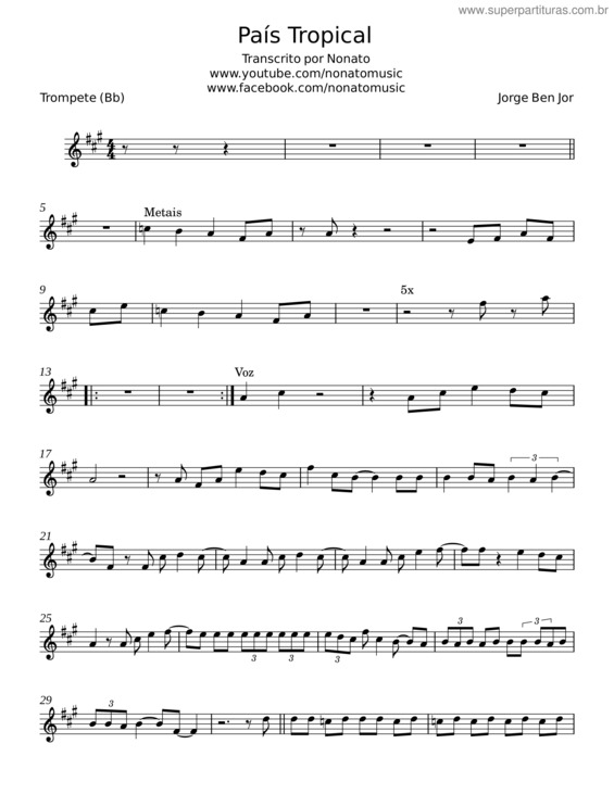 Partitura da música País Tropical – Jorge Ben Jor