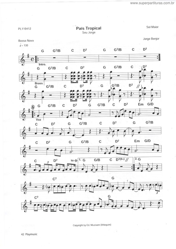 Partitura da música País Tropical Pág.1
