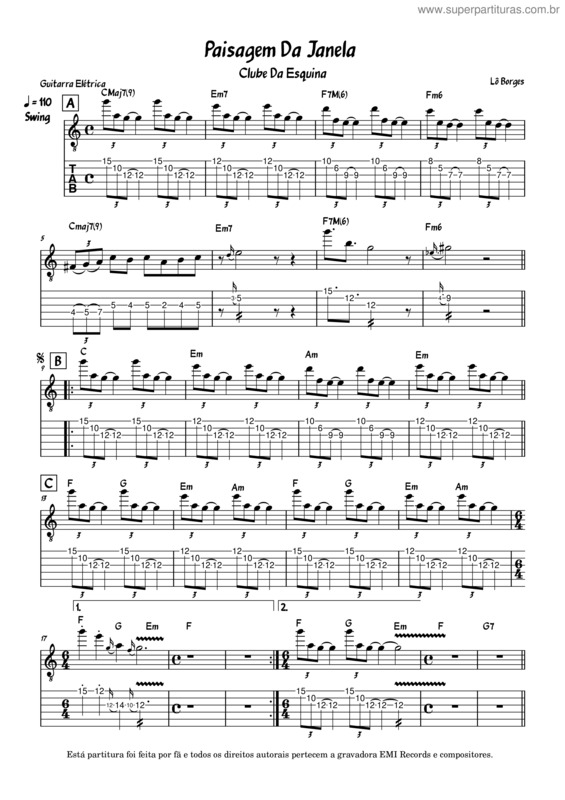 Partitura da música Paisagem Da Janela v.2
