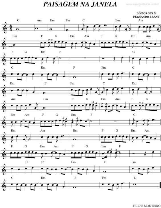 Partitura da música Paisagem Na Janela