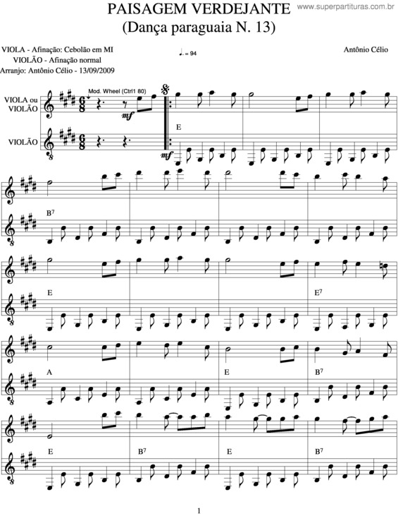 Partitura da música Paisagem Verdejante