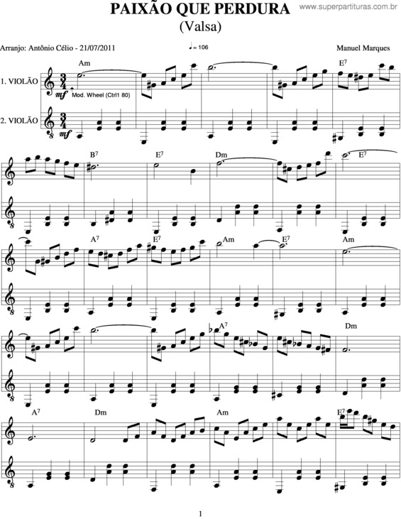 Partitura da música Paixão Que Perdura