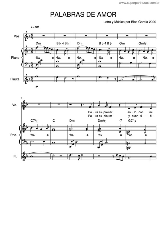 Partitura da música Palabras De Amor