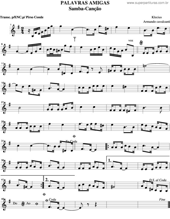 Partitura da música Palavras Amigas v.2