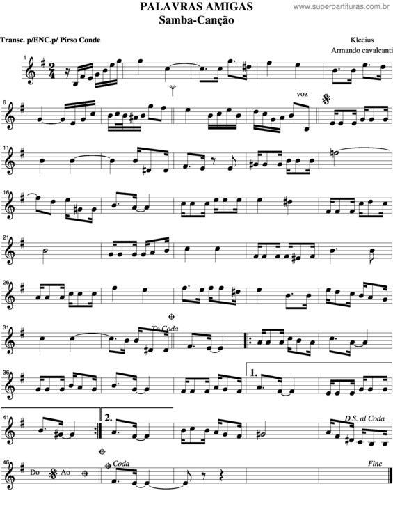 Partitura da música Palavras Amigas v.2