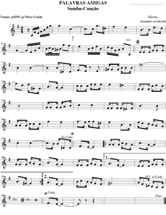 Partitura da música Palavras Amigas