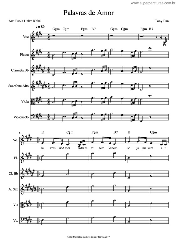 Partitura da música Palavras De Amor v.2