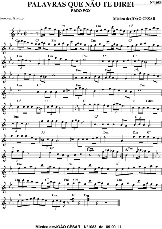 Partitura da música Palavras que Não te Direi