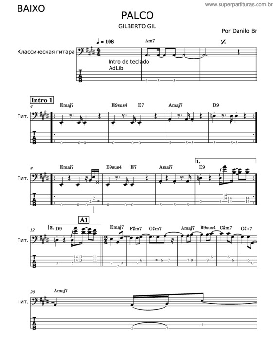 Partitura da música Palco – Danilo Br