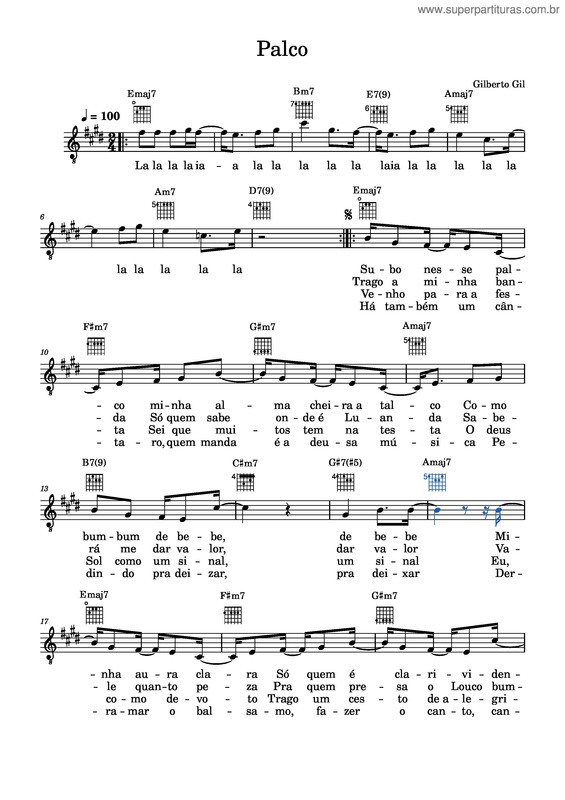 Partitura da música Palco – Gilberto Gil Palco – Gilberto Gil – E