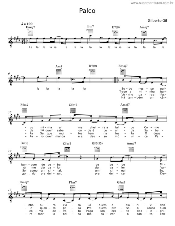 Partitura da música Palco – Gilberto Gil v.3