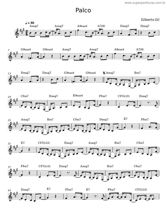 Partitura da música Palco – Gilberto Gil