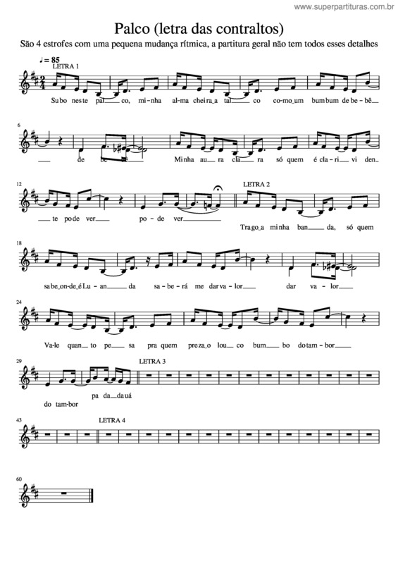 Partitura da música Palco Letra Das Contraltos