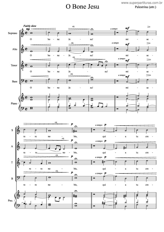 Partitura da música Palestrina O Bone Jesu Satb