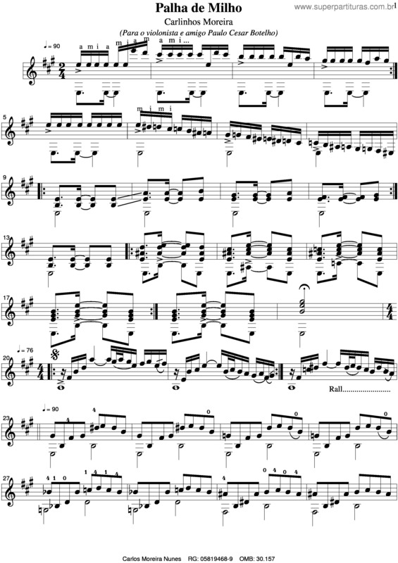 Partitura da música Palha De Milho