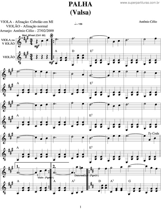 Partitura da música Palha