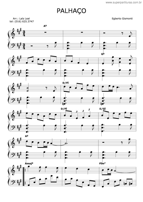 Partitura da música Palhaço v.3