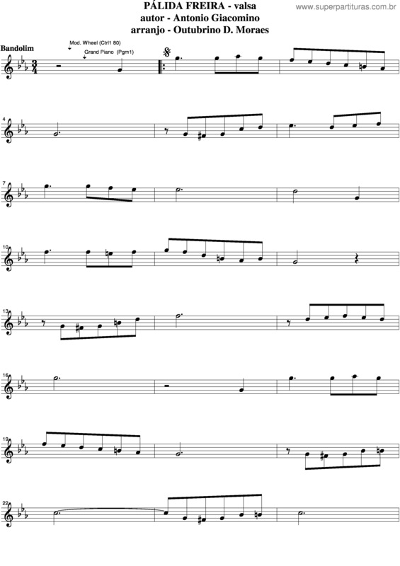 Partitura da música Pálida Freira v.2