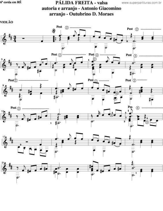 Partitura da música Pálida Freira