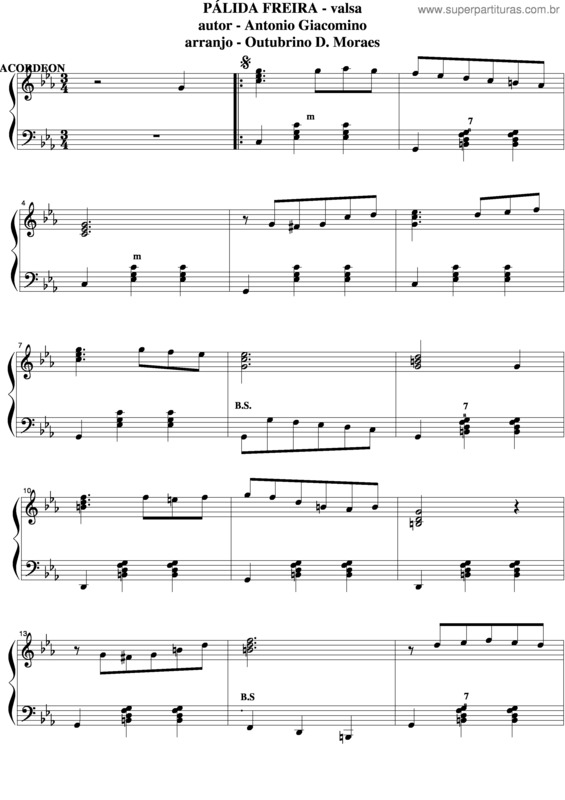 Partitura da música Pálidas Freira