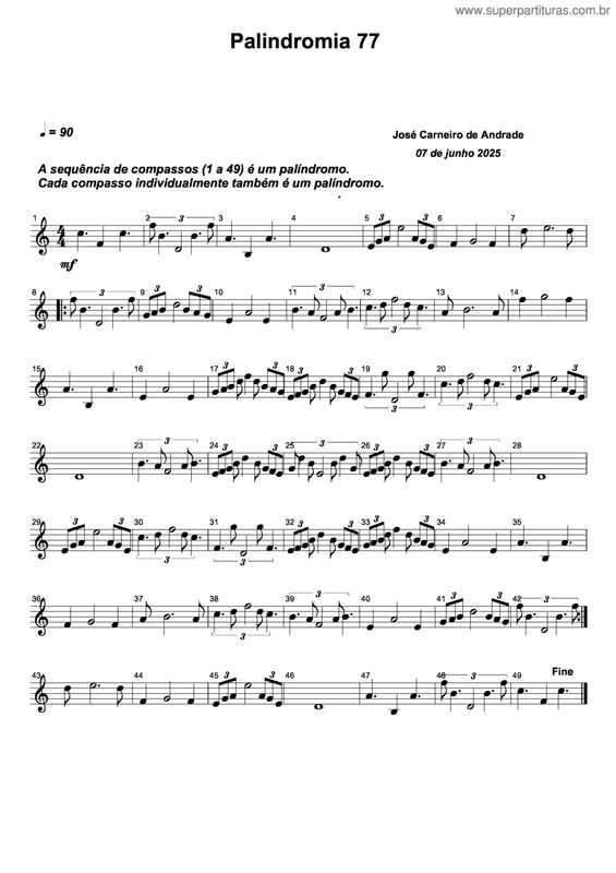 Partitura da música Palindromia 77