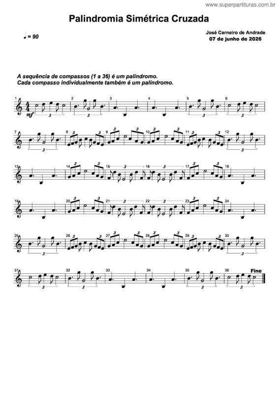 Partitura da música Palindromia Simétrica Cruzada