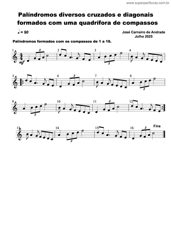 Partitura da música Palíndromos Diversos Cruzados E Diagonais Formados Com Uma Quadrífora De Compassos