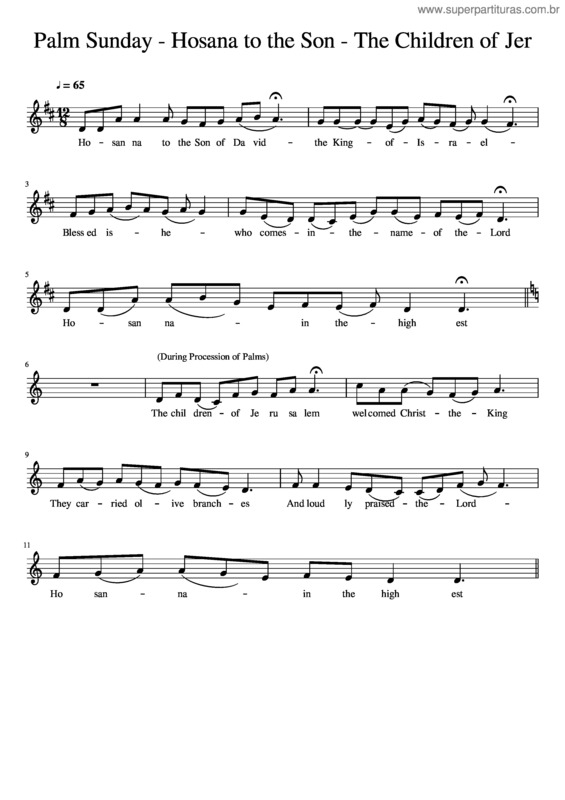 Partitura da música Palm Sunday – Hosana To The Son – The Children Of Jer