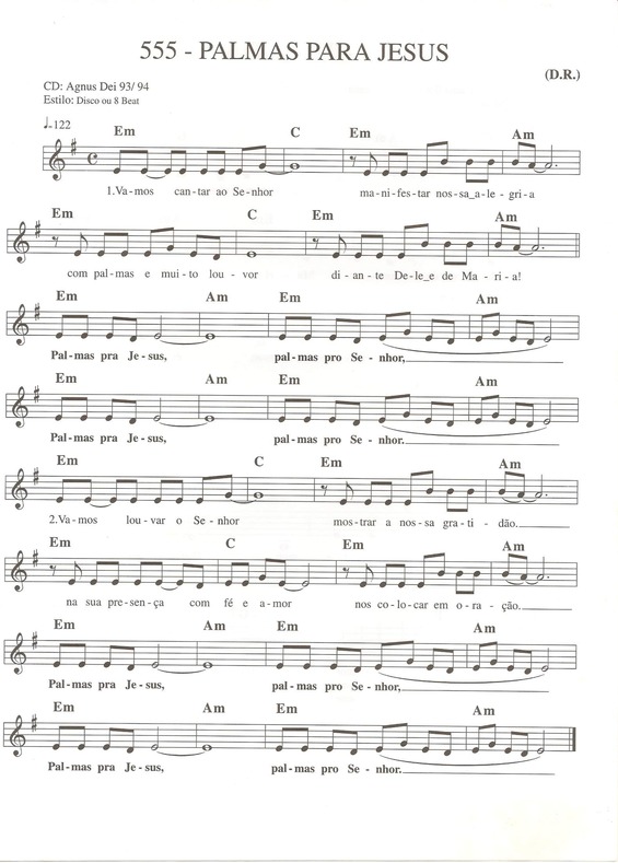 Partitura da música Palmas Para Jesus